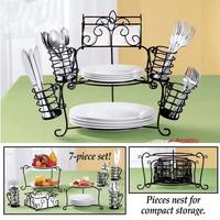 Ensemble de 7 pièces pour buffet : Présentoir à buffet à 3 niveaux, ensemble de service empilable et support à couverts, utilisables séparément pour la cuisine