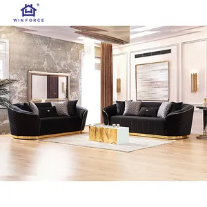 Winforce, venta al por mayor, muebles, sofá, sala de estar, conjunto de sofá moderno, muebles de lujo, sofá negro circular curvo italiano