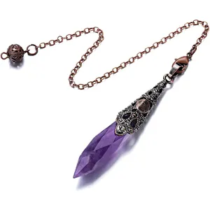 Amethyst Dowsing Pendulum Crystal Bói Toán Reiki Chữa Bệnh Mặt Dây Chuyền Đá Vòng Cổ Máy Phát Điện Năng Lượng Cân Bằng Thiền Trang Trí