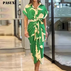 PASUXI Hot Selling Women Dots Printing Design Fashion Summer Dress Short Sleeve Casual Evening Dresses Plus Size
