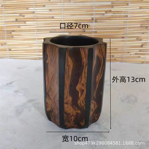 Thai Solid Wood <b>Pen</b> Holder Vintage Style Round Desktop Storage <b>Box</b> Home Office Supplies Gift Ornament - Product Image 3