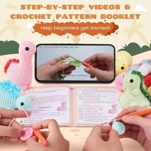 Accessoires de crochet, kit de crochet, jouets animaux dinosaures, kits d'artisanat de crochet DIY, tricot à la main avec tutoriel vidéo en anglais - Product Image 3