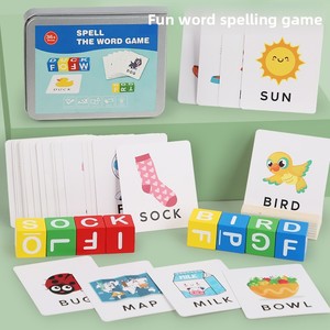 Jeu de cartes d'anglais pour l'éducation précoce des enfants transfrontalier, jeu de lettres pour bébés, blocs de construction pour la reconnaissance des lettres et l'association des mots - Product Image 3