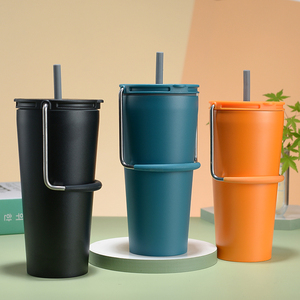 Gobelet isotherme en acier inoxydable 304 à double paroi avec revêtement en poudre blanche, verre, 20 oz, avec paille, en vrac - Product Image 1