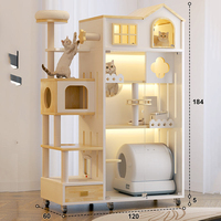 Arbre à chat de luxe en bois massif à 5 niveaux, 189 cm, multi-étages, avec fermeture à bouton, imperméable, pour usage estival en intérieur, grande taille, vente en gros