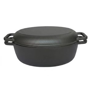 Ensemble de cocottes ovales <span class=keywords><strong>en</strong></span> <span class=keywords><strong>fonte</strong></span> 2-<span class=keywords><strong>en</strong></span>-1 multifonctionnelles pour rôtir et griller, pot à ragoût pré-culotté avec couvercle-poêle - Product Image 1