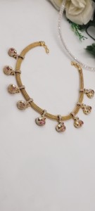 gold-plated South Indian traditional choker <b>necklace</b> features intricate temple motifs with <b>ruby</b>-colored teardrop pendants - Product Image 4