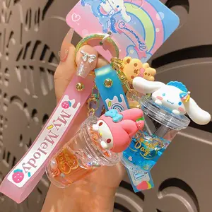Hot Sale Cartoon Oil Into Key Chain Bag Pendant Cute Quicksand Milk Cup Tea Sanrio Melody Liquid Keychain