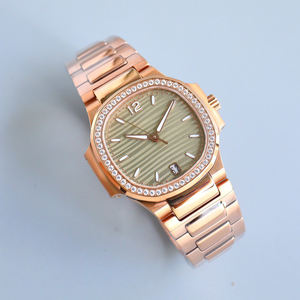 Reloj de Mujer de Alta Gama en Oro Rosa con Bisel de Diamantes, Esfera Verde Oliva Ondulada, Ventana de Fecha, Elegante para Uso Diario y de Fiesta - Product Image 3