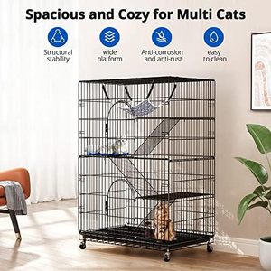 <span class=keywords><strong>Cage</strong></span> pour animaux de compagnie pliable en métal à 4 niveaux de 51 pouces avec fermeture à bouton à <span class=keywords><strong>2</strong></span> portes et 1 hamac Parc intérieur et extérieur pour chats et furets - Product Image 6