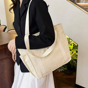 Logo personnalisé écologique toile coton sac fourre-tout avec fermeture à glissière recyclable durable plage Shopping sac à main-Vente en gros - Product Image 5