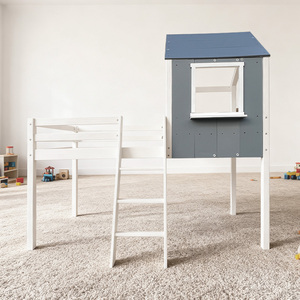 Cama Montessori moderna para meninos, pronta para envio, com armazenamento, beliche de madeira para crianças pequenas com escadas - Product Image 2