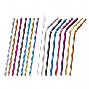 Wholesale <b>Drinking</b> <b>Straws</b> Set Reusable Metal Logo Bent Straight 304 Stainless Steel <b>Straw</b> Brush Bar Accessories - Product Image 1