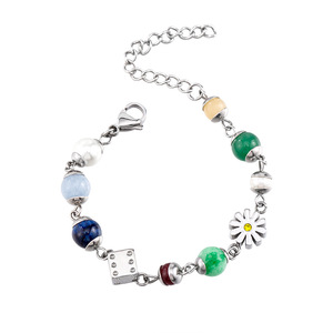 สร้อยข้อมือลูกเต๋าเดซี่สีมุกสีไทเทเนียมสุดอินเทรนด์สำหรับทุกเพศสวมใส่ได้ทุกวัน - Product Image 5