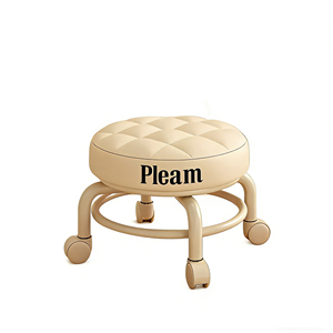 Taburete giratorio de cuero con ruedas, altura ajustable, estilo chino, para uso doméstico, taburete bajo rodante, banco infantil con ruedas, silla móvil para sala de estar - Product Image 5