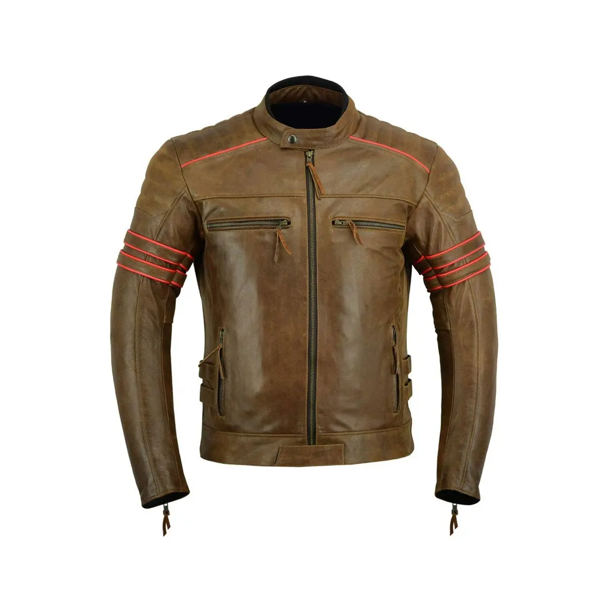 Wholesale High Quality Cowhide Leather Motorbike Jacket Motorcycle Brown-colored Jackets For Men