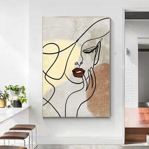 Décor à la maison grande taille moderne <span class=keywords><strong>blanc</strong></span> texturé mur Art toile à la main lignes dame nordique abstrait Art peinture à l'huile - Product Image 3