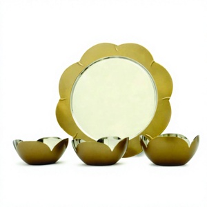 ชามผสมอาหารสแตนเลสสีทองพร้อมดอกไม้สำหรับเตรียมเสิร์ฟชามแก้ว - Product Image 1