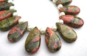 Unakite-GEMA Natural de jaspe, 1 hebra, Briolette liso, calidad increíble, venta al por mayor - Product Image 2