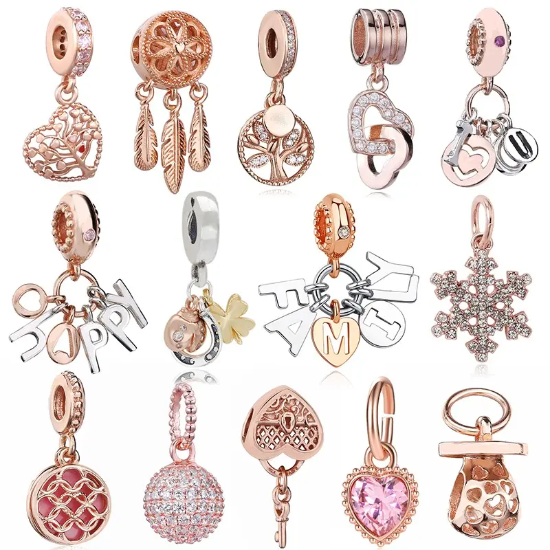 Designer Charm For Bracelet Rose Gold Charms Beads Pendant Fit Brand Bracelet & Necklaces DIY Making Fashion Jewelry Accessories