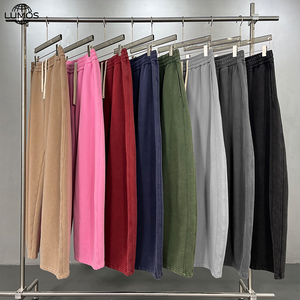 Pantalones de chándal gruesos de forro polar para <span class=keywords><strong>hombre</strong></span>, con efecto lavado, de pierna ancha y curvada, personalizables con bordado, estilo holgado y pesado - Product Image 2