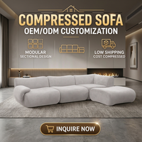 Canapé modulaire avec repose-pieds ottoman, aménagement polyvalent, meubles compressés et emballés sous vide