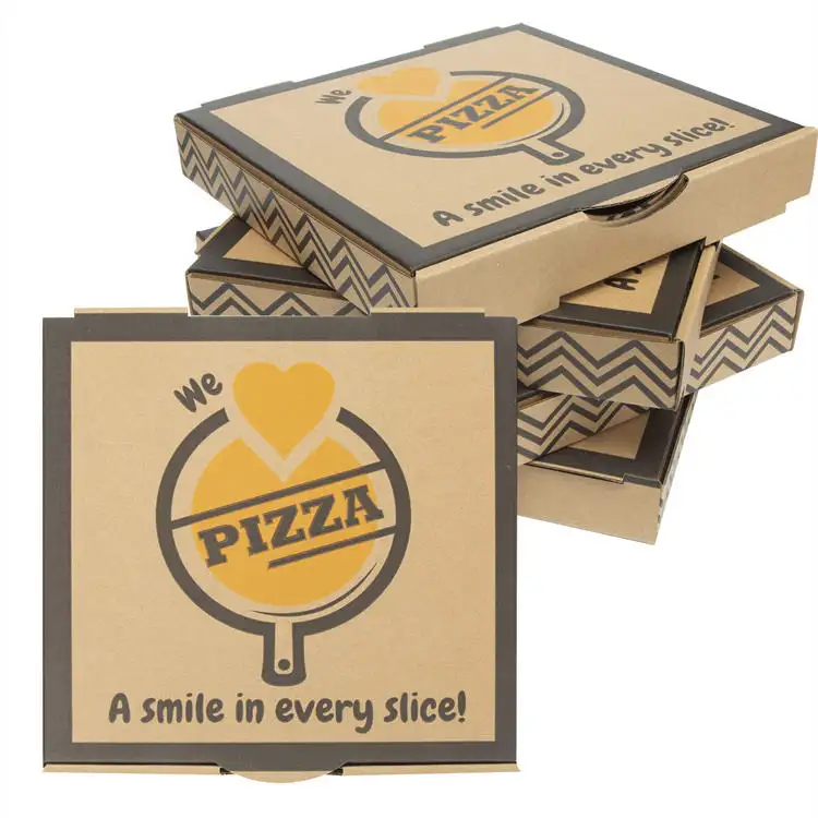 Yüksek kalite 10 inç oluklu Pizza kutusu özelleştirme gıda Pizza toptan için karton kutu ambalaj