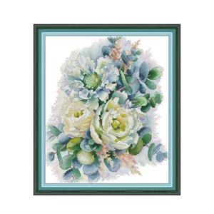 Bouquet de pivoines blanches douces et d'eucalyptus, style <span class=keywords><strong>Aida</strong></span>, <span class=keywords><strong>toile</strong></span> pour broderie au point de croix DIY 16/14/11CT pour débutants - Product Image 2