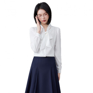 Women's White Long Sleeve Blouse Poplin Anti-Wrinkle Wrap Tie Work Formal Shirt Spring Summer 2026 - Product Image 5