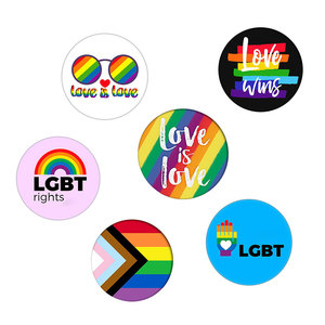 Gay Wholesale Custom Tinplate Lesbian Homosexual Button Pin Metal Rainbow Lgbtq Lgbt Gay Pride Button Badge