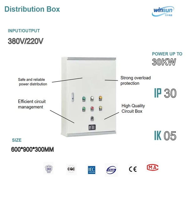 Winsun 30kW Electrical Distribution Box High Quality Component Layout for Indoor Equipment Room Power Distribution IP30 220V