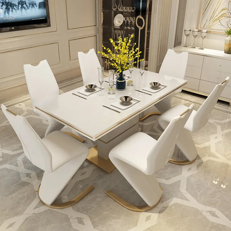 Modernes Design 4 6 8 Sitze Wohn möbel Quadratischer Tisch Esszimmer Set MDF Furnier Marmor Glas ausziehbarer Tisch Esstisch Set