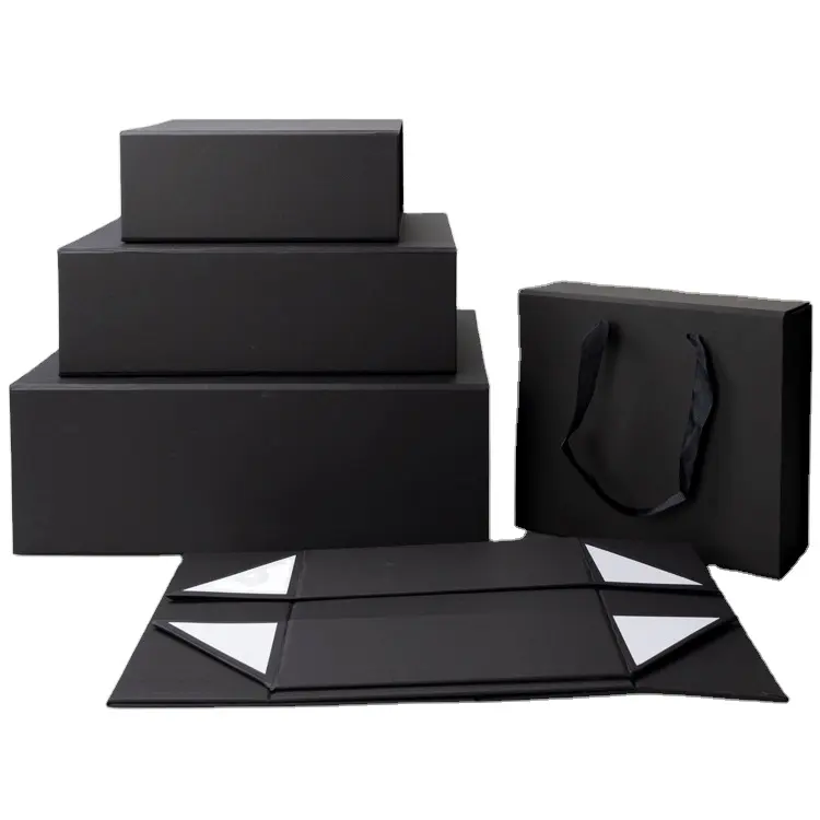 Professional Custom Modern Design Good Quality Luxury Magnetic Black Gift Box Set