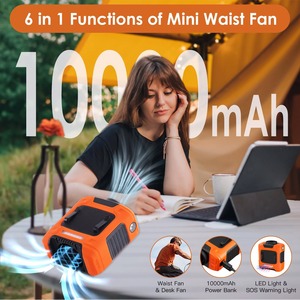 Waist Fan,Clip-on Fan,Portable Cooling Fan with 10000mAh Battery 24H <b>Working</b> Time,<b>LED</b> SOS <b>Light</b>-3 Speeds,for Jobsite,Shirt Fan - Product Image 2