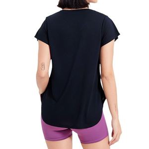 Haut de sport athlétique mi-long léger respirant à séchage rapide pour femme-Couleur unie court sans couture pour le <span class=keywords><strong>yoga</strong></span> décontracté Fitness - Product Image 5