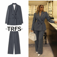 Nouvel ensemble deux pièces décontracté et formel pour femme, pantalon droit en velours polyester anti-plis à manches longues, motif uni, collection été 26