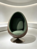 Fauteuil sphérique moderne de luxe à dossier pointu, structure en fibre de verre, placage bois, tissu cachemire, ergonomique et pivotant, pour salon et hôtel