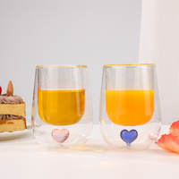Verres à café résistants à la chaleur à double paroi de 5oz tasse en verre de boisson de jus de lait avec coeur sur le fond