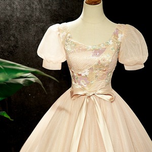 Evening Gown Puff Sleeves Scoop Neck Floral Print Empire Waist Tutu Skirt Wedding Dress Adult Formal Gown - Product Image 3