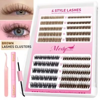 Clusters de cils en cachemire noir mixtes 8-16mm, faits à la main, bande fine, bouclés en D, cils individuels volumineux, kit d'extension DIY
