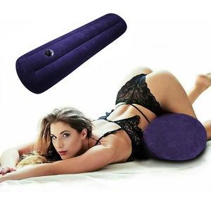 Almohada inflable de soporte lumbar de 85 cm de largo - Cojín de espalda flocado de PVC para silla de oficina, coche, viajes y actividades al aire libre, azul oscuro - Product Image 3
