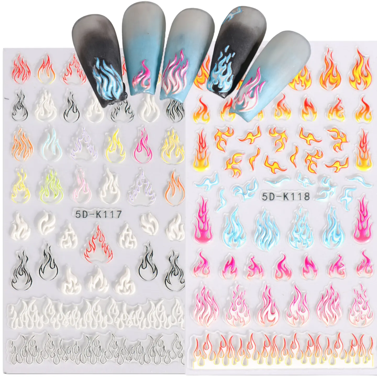 5D geprägte Nail Art Aufkleber Bunte Flame Nail Sticker 5D Nail Decals