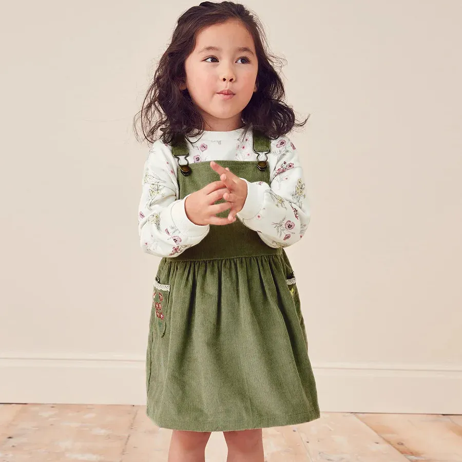 USA belle fille ensemble de vêtements décontracté mignon imprimé coton ras du cou sweat velours côtelé jarretelle jupe enfant fille vêtements ensemble