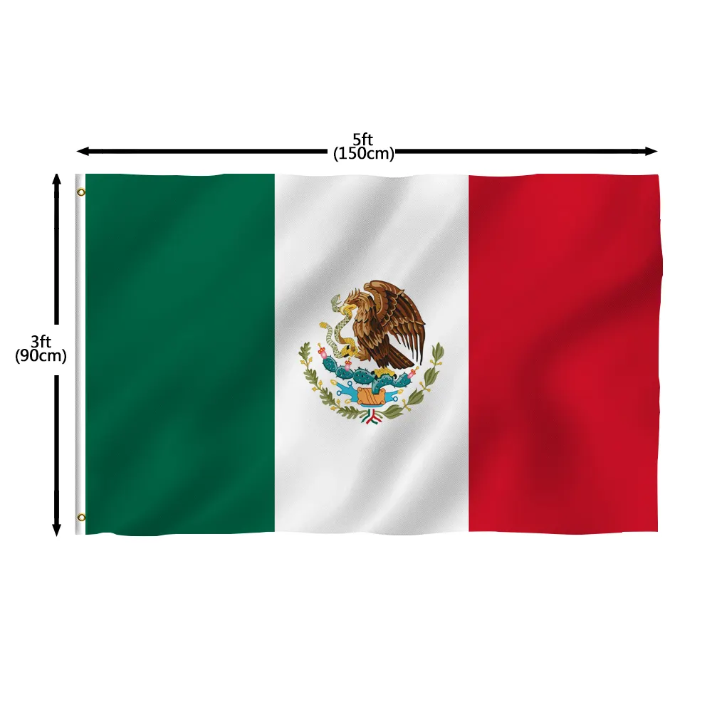 Bandera de México de 90x150 cm, impresión de pantalla de seda, bandera de México de 3x5 pies