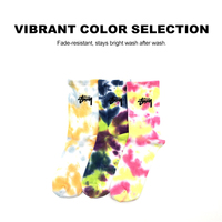 Chaussettes en coton premium à tissage uni et teinture tie-dye, doublure compressive, motif personnalisé, plusieurs couleurs, fabrication OEM ODM