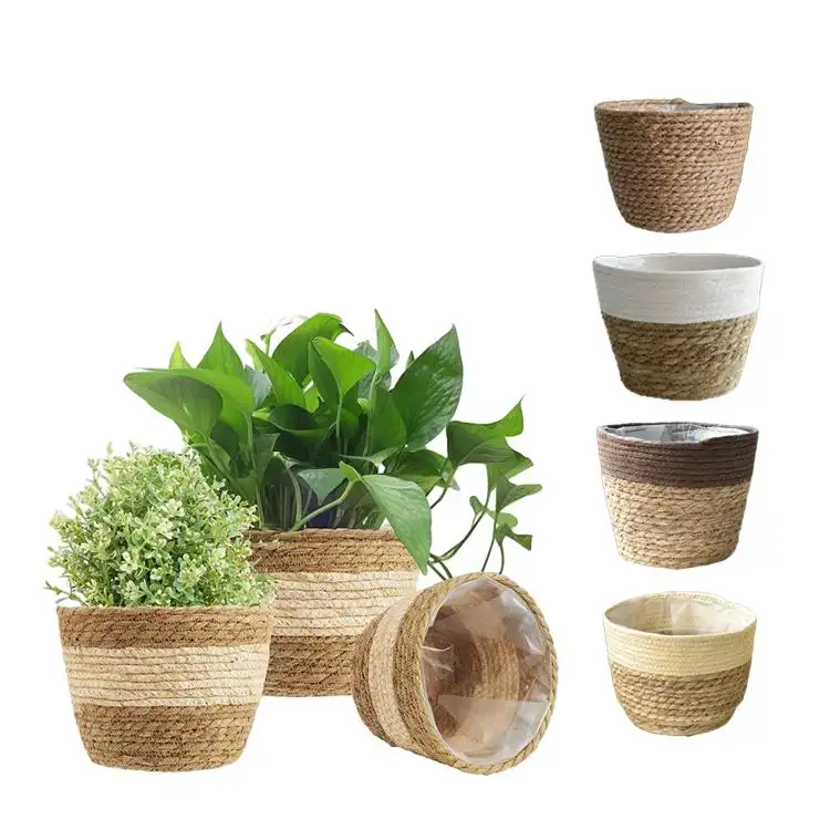 3 Pcs Seagrass Planter Basket Woven Plant Pot Indoor Outdoor Flower Pots Cover Storage Basket Plant Containers for Home