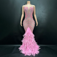 Robe de soirée sirène de luxe pour femme, ornée de perles et de plumes, avec strass et cristaux, sans manches, pour bal de promo et fêtes formelles, vente en gros OEM