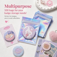 Sacs en Mylar à fermeture éclair avec fenêtre, personnalisés, transparents, holographiques, en plastique, à trois soudures latérales, pour emballage alimentaire en gros
