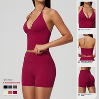 Tenue de yoga mode, coupe ajustée, décolleté plongeant, dos nu, taille haute, effet ventre plat, pour exercices en extérieur