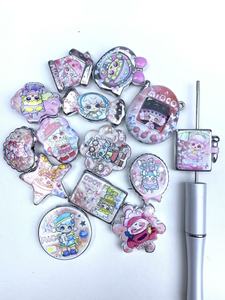 Cadena para Teléfono Móvil con Cuentas de Lámina Impresas por Ambos Lados, Base Plateada Dimo Di mo Rosa, Serie Temática, Accesorios - Product Image 6
